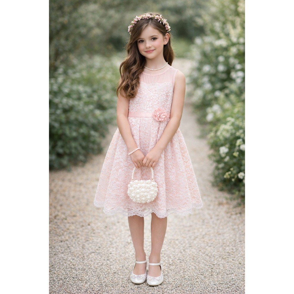 Jona Michelle Dress Girls 12 Pink Lace Flower Girl Wedding Easter Princess Party